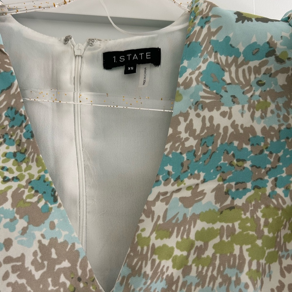 1. State Blue and Green Blazer with Watercolor Print